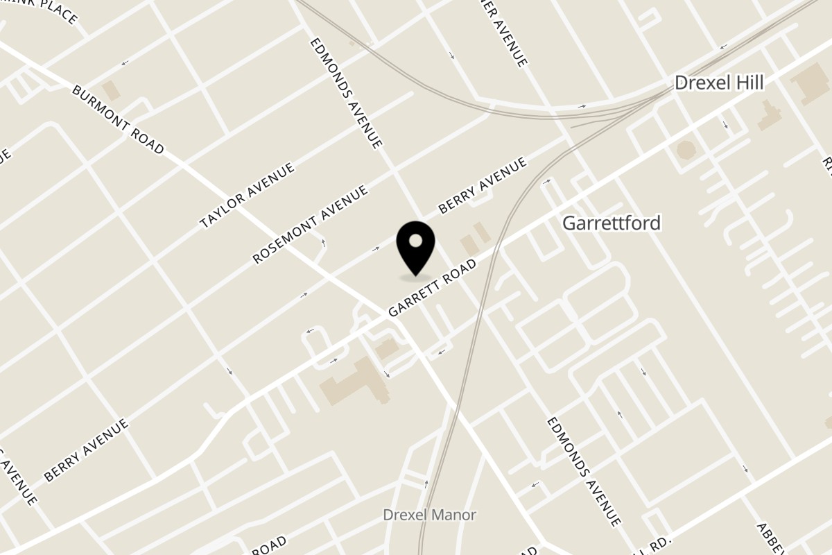 Map showing the location of Hibernian Coffee Shop on 3711 Garrett Rd in Drexel Hill